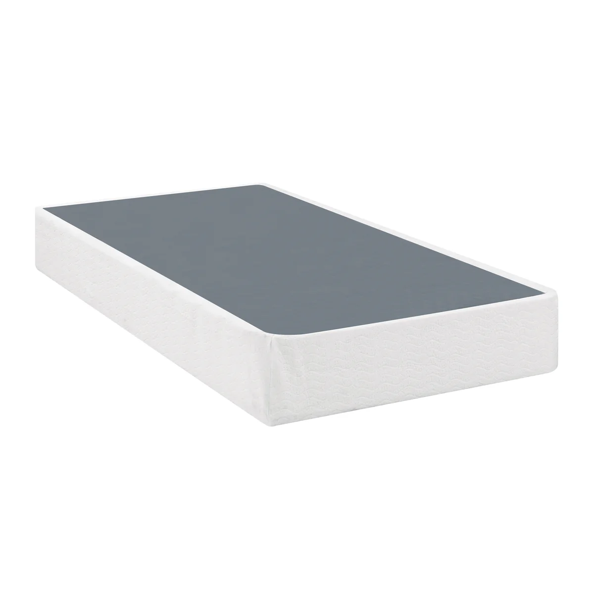 Perrin mattress foundation with its fabric cover, angled view