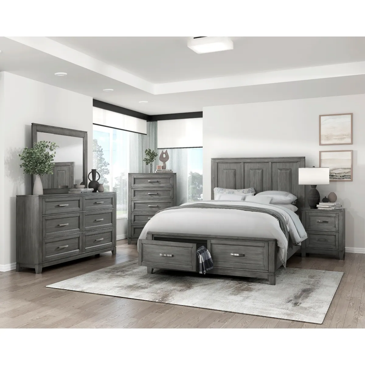 Garretson Queen Platform Bed with Footboard Storage — collection room view with other furnishings