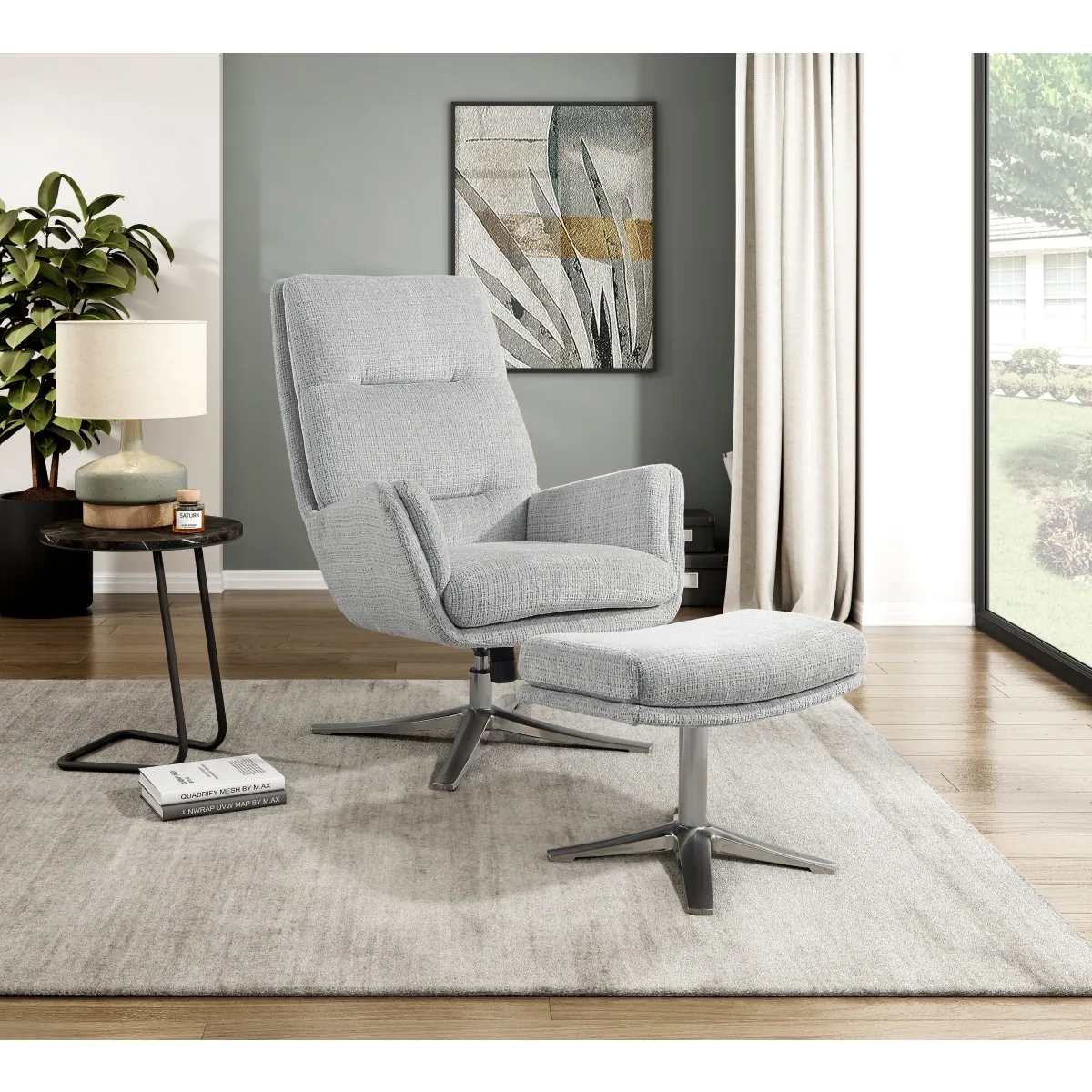 Parker Swivel Chair with Ottoman — styled room view