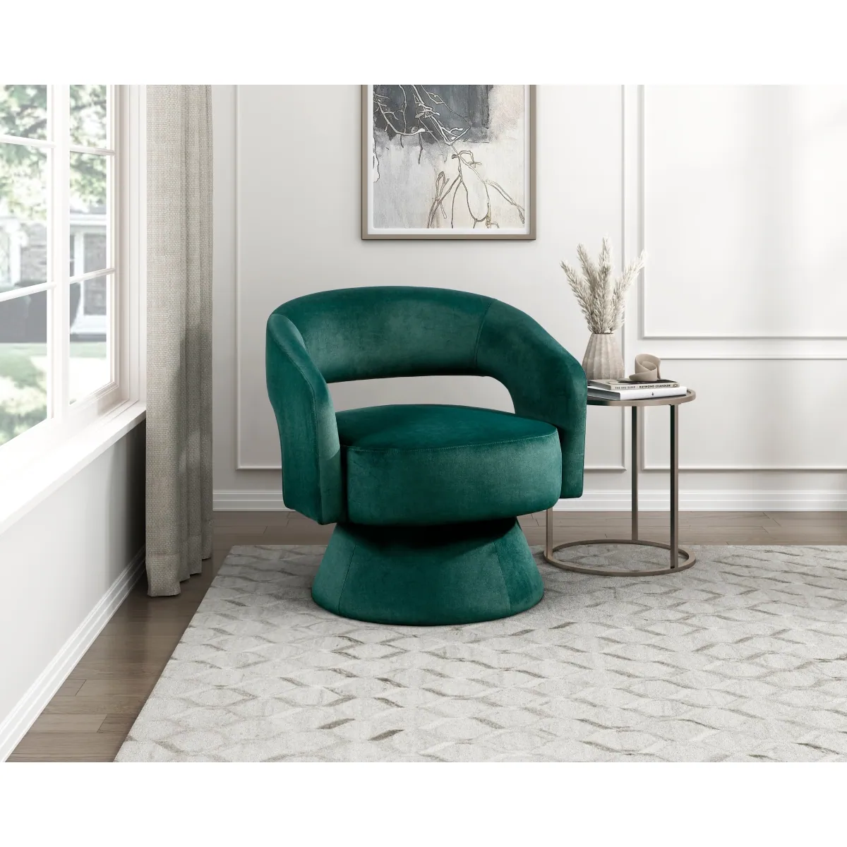Lavon Green Swivel Chair — styled room view