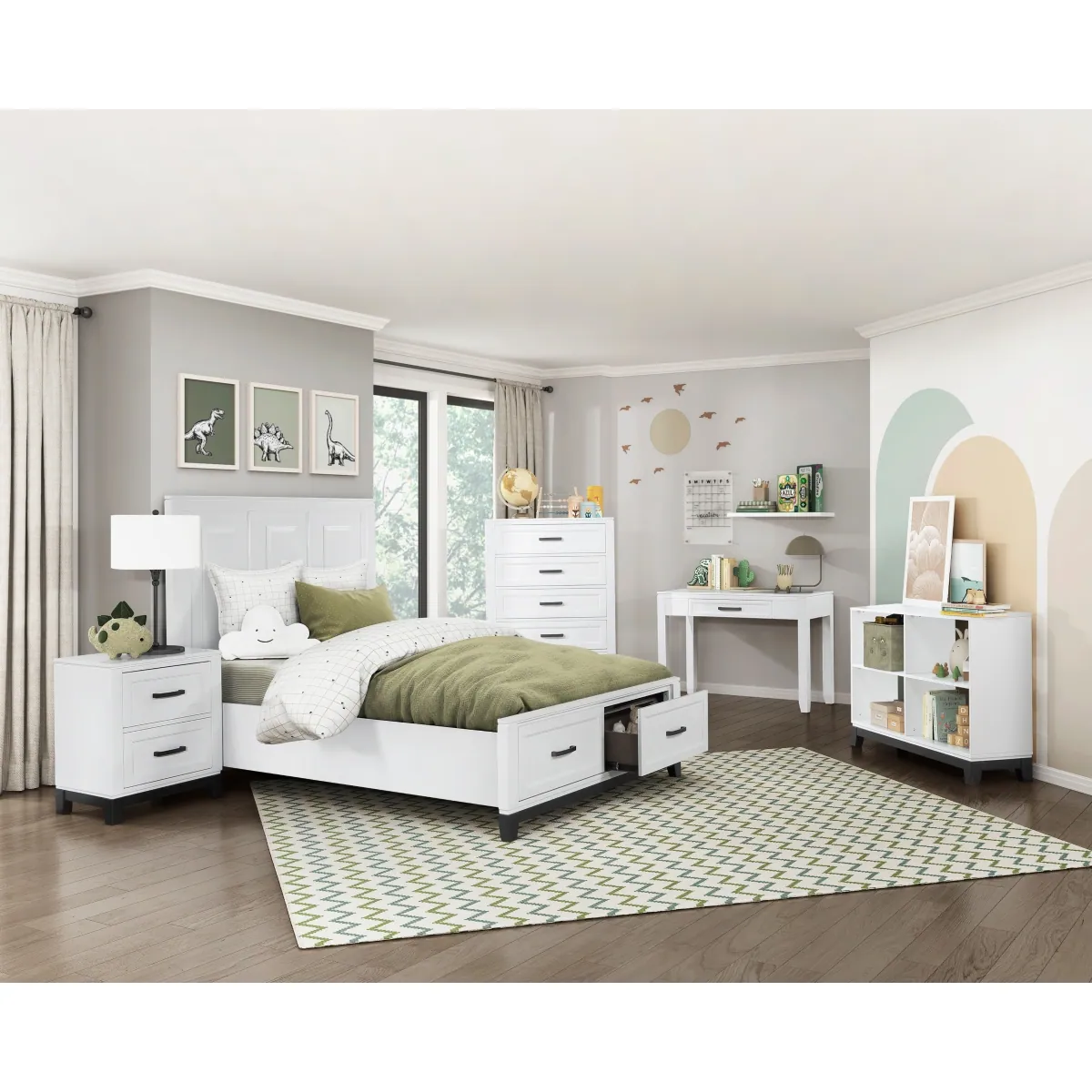Garretson Queen Platform Bed with Footboard Storage — collection room view with other furnishings