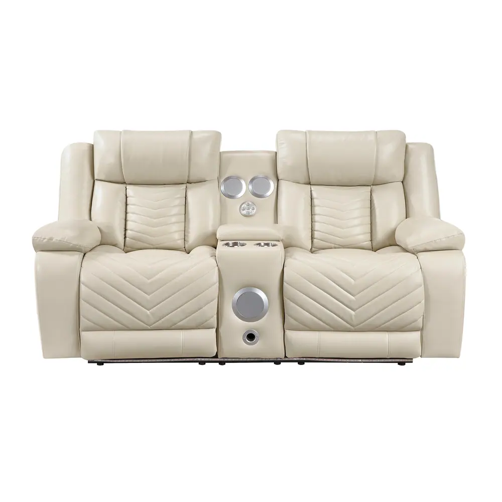 Huron Power Double Reclining Love Seat with Center Console, Wireless Speakers, LED and Charging Ports — product view