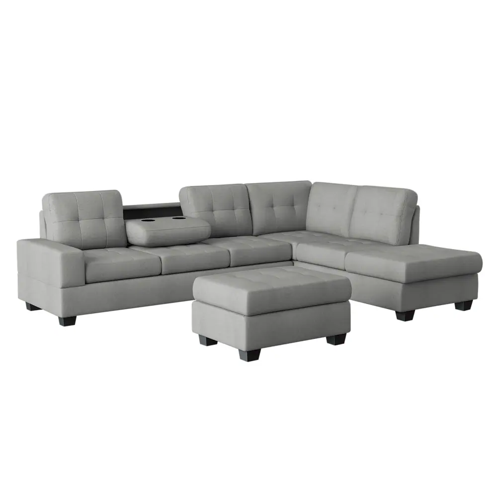 Maston 3-Piece Reversible Sectional with Drop-Down Cup Holders and Storage Ottoman — product view