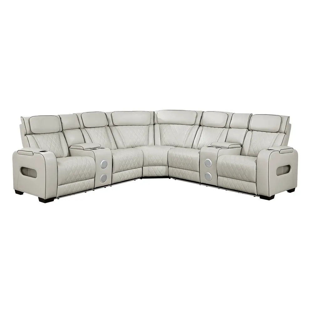 Fairway 3-Piece Power Reclining Sectional with Consoles, Power Headrests, Storage Arms(Top and Side), Cup holders, Charging Ports, Wireless speakers and LED lighting — product view