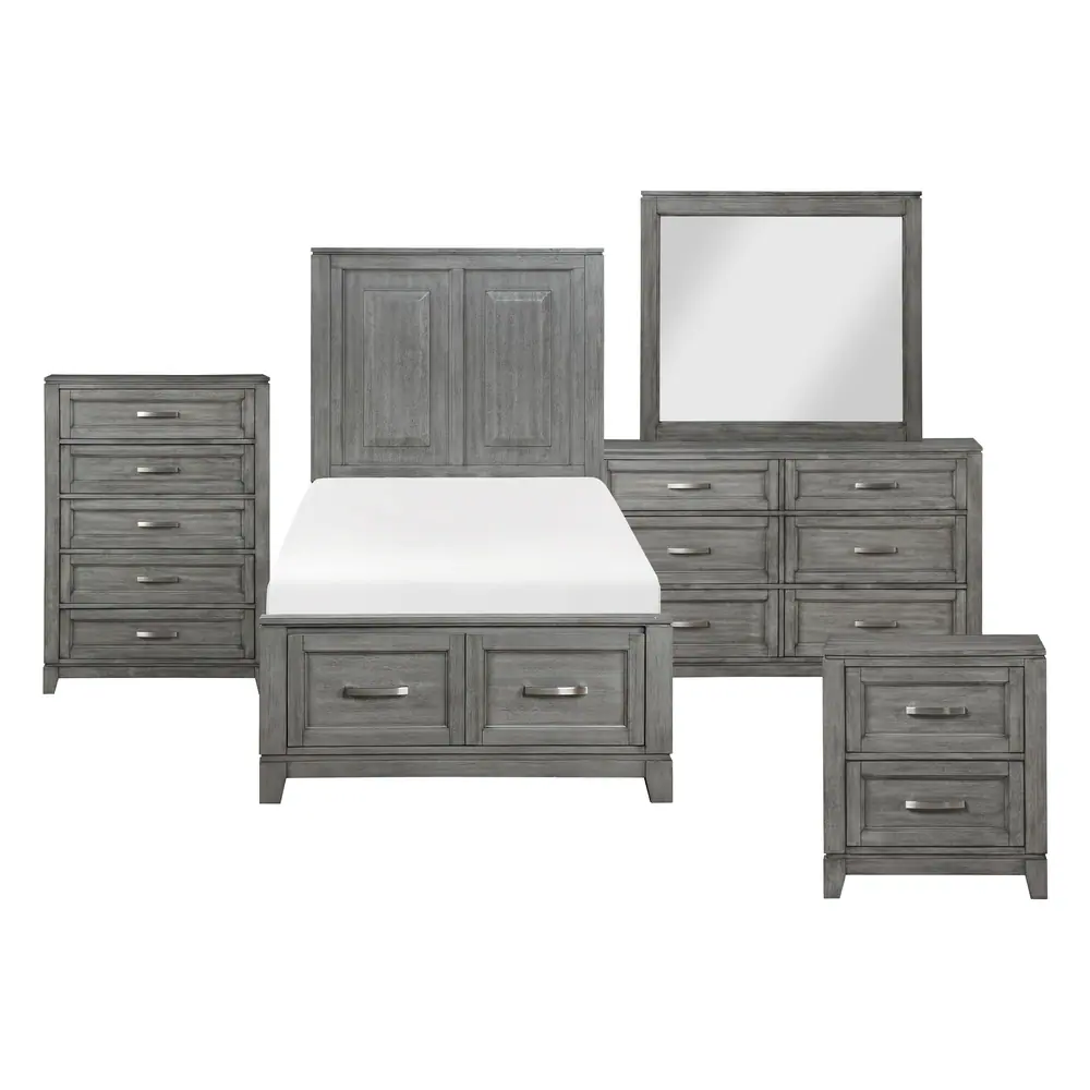 Garretson 5 件套：Twin 床、床头柜、梳妆柜、镜子与斗柜产品图