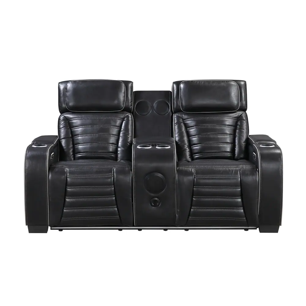Cyber Power Double Reclining Love Seat with Center Console, Power Headrests, Storage Arms(Top and Side) ,Cup Holders, Wireless Speakers with Sub-Woofer, Air Massage, Heat, LED Lighting and Charging Ports — product view