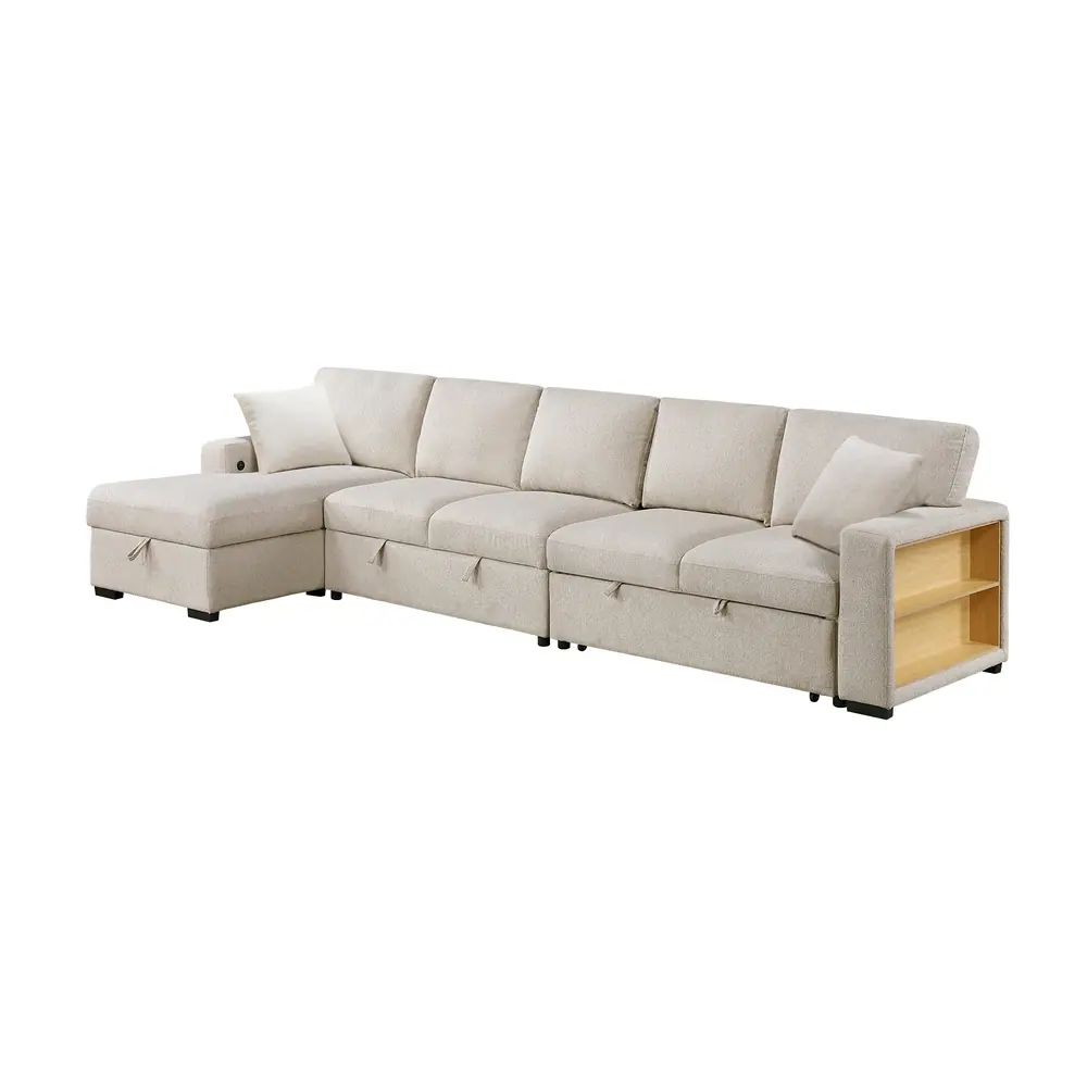 Pompano Sectional with Left Chaise, Pull-out Bed, Hidden Storages and Shelves, Charging Ports — product view