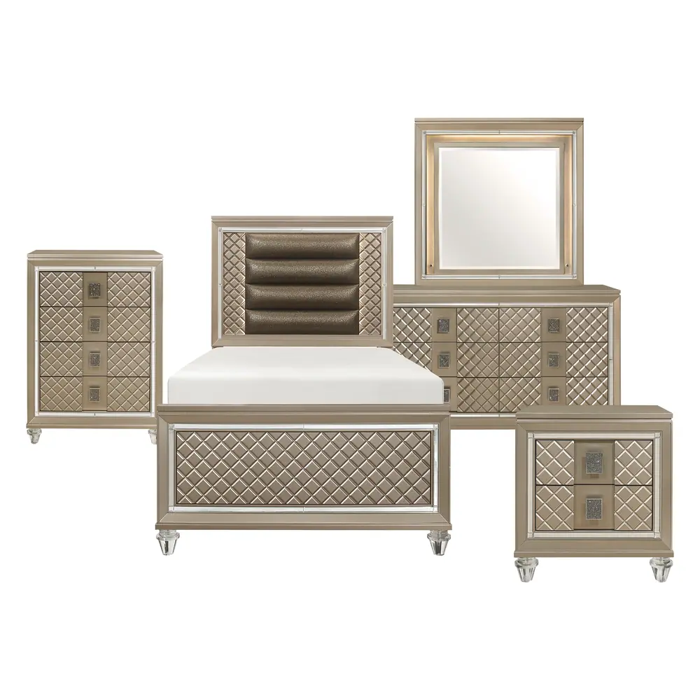 Loudon 5 件套：Twin 床、床头柜、梳妆柜、镜子与斗柜产品图