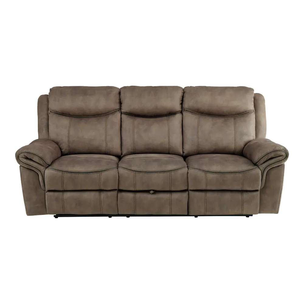 Aram Double Reclining Sofa with Center Drop-Down Cup Holders, Receptacles, Hidden Drawer and USB Ports — product view