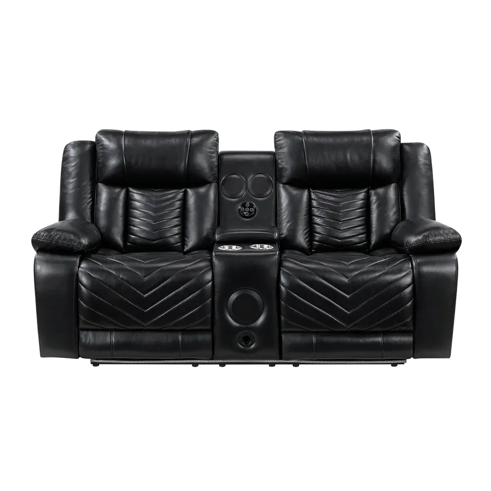 Huron Power Double Reclining Love Seat with Center Console, Wireless Speakers, LED and Charging Ports — product view
