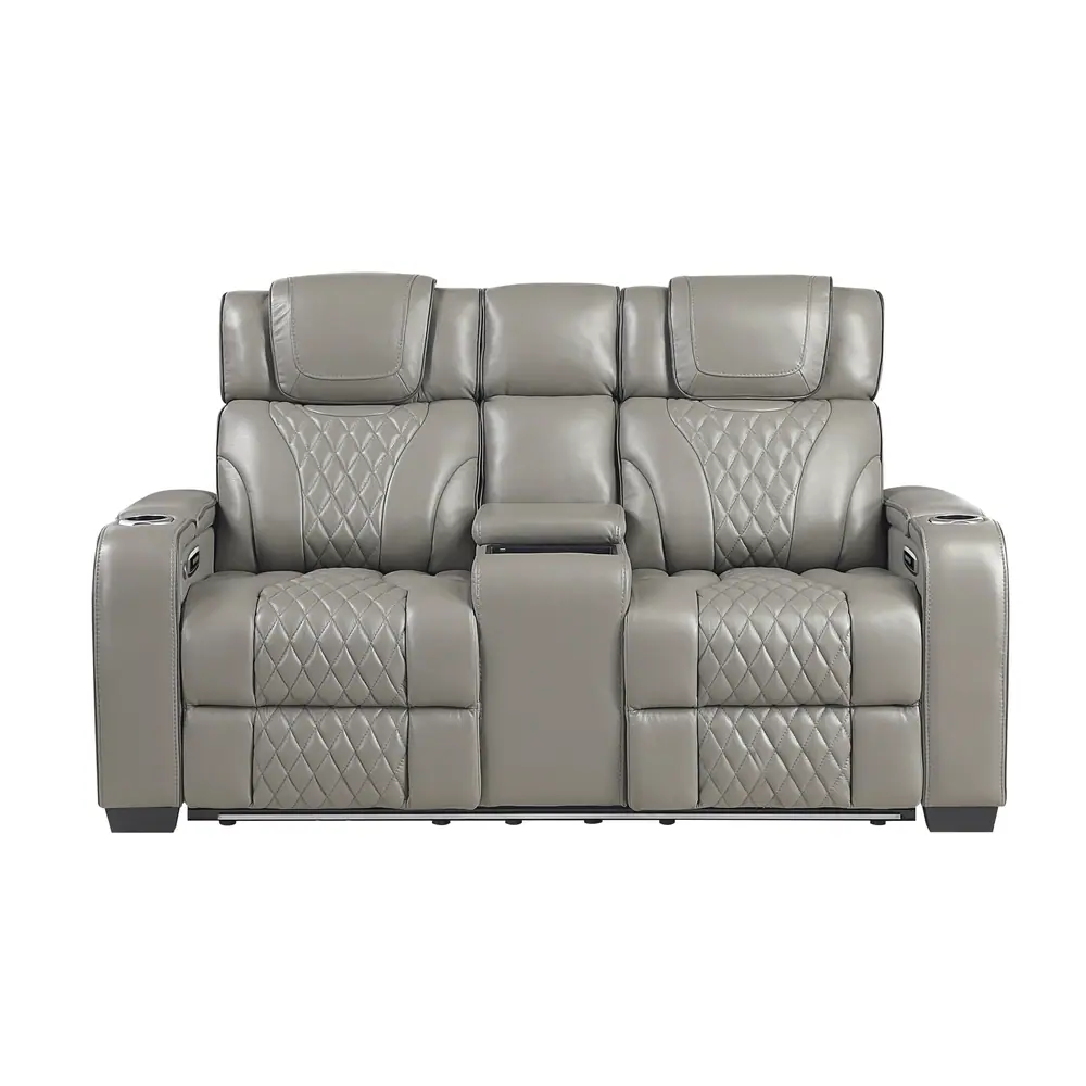 Apex Power Double Reclining Love Seat with Center Console, Power Headrests, Storage Arms with Cup Holders, Wireless charger, Air Massage and Heat, LED Lighting and Charging Ports — product view