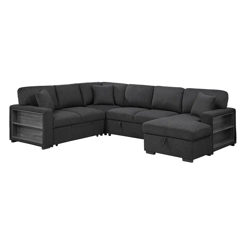 Pompano Sectional with Right Chaise, Pull-out Bed, Hidden Storages and Shelves, Charging Ports — product view
