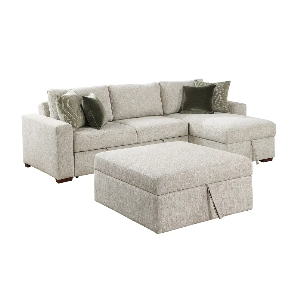 Isla 3-Piece Sectional with Reversible Chaise, Pull-out Bed, Hidden Storage and Ottoman, Click Motion Back — product view