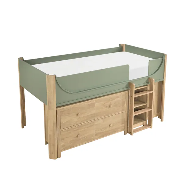 Liam Low Loft Bed with 2-Shelf Bookcase, 4-Shelf Bookcase and Dresser