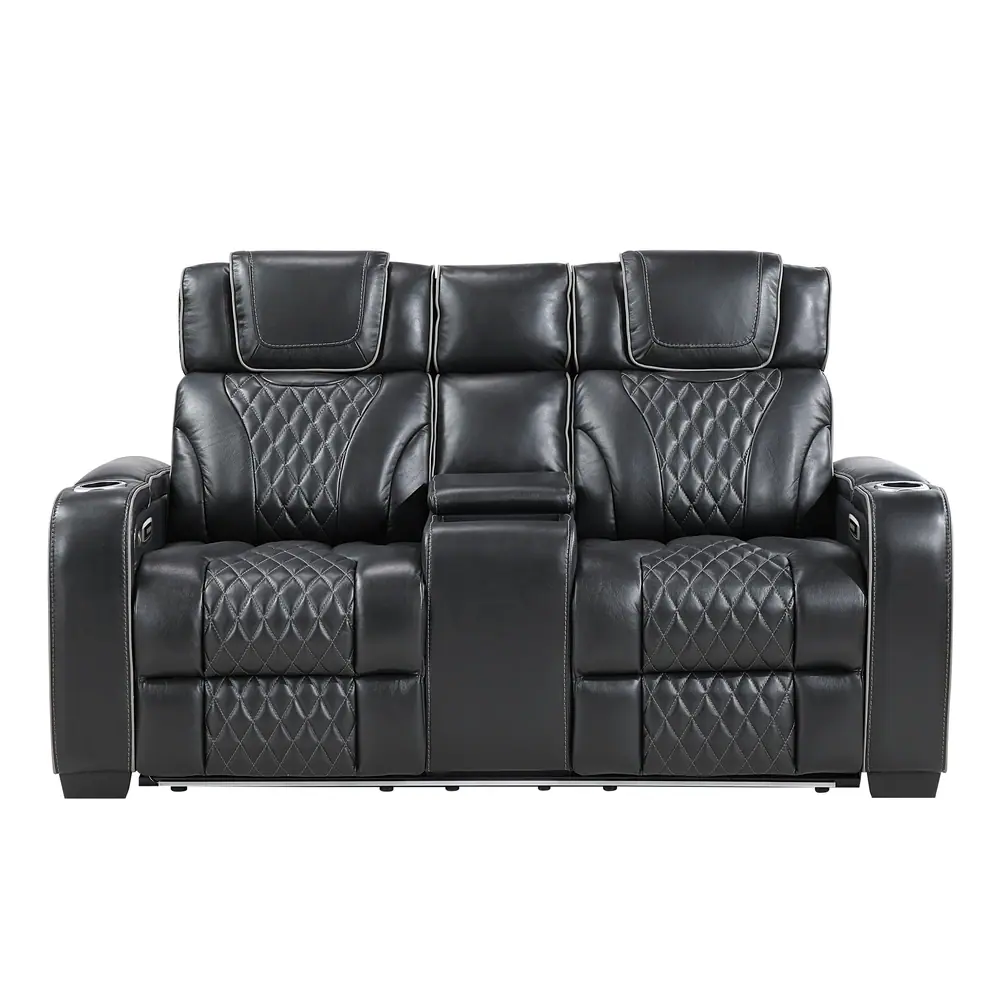 Apex Power Double Reclining Love Seat with Center Console, Power Headrests, Storage Arms with Cup Holders, Wireless charger, Air Massage and Heat, LED Lighting and Charging Ports — product view