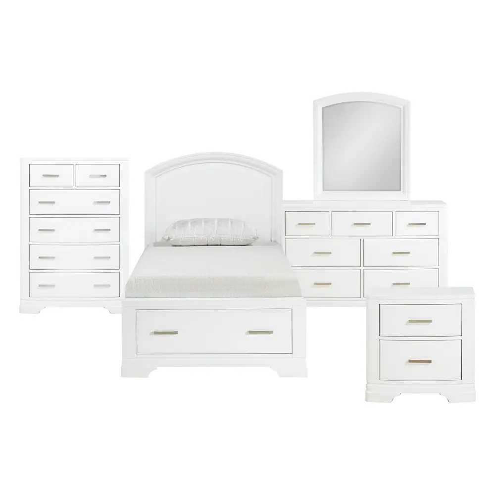 Hudson 5 件套：Twin 床、床头柜、梳妆柜、镜子与斗柜产品图