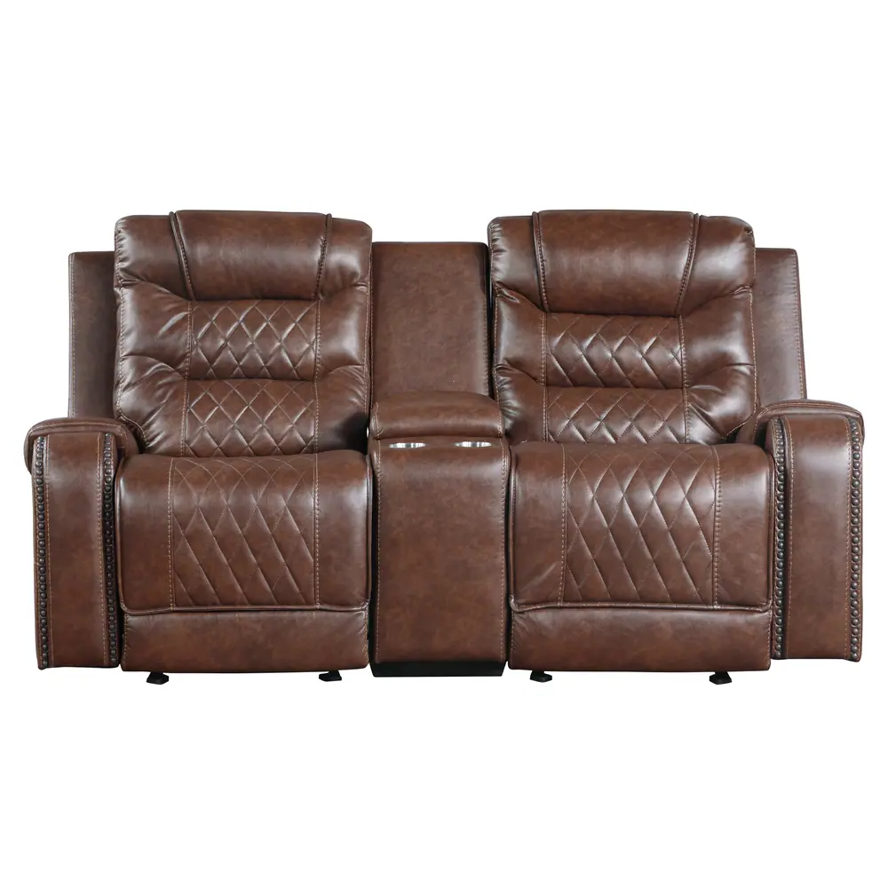 Putnam Double Glider Reclining Love Seat with Center Console, Receptacles and USB Port — product view