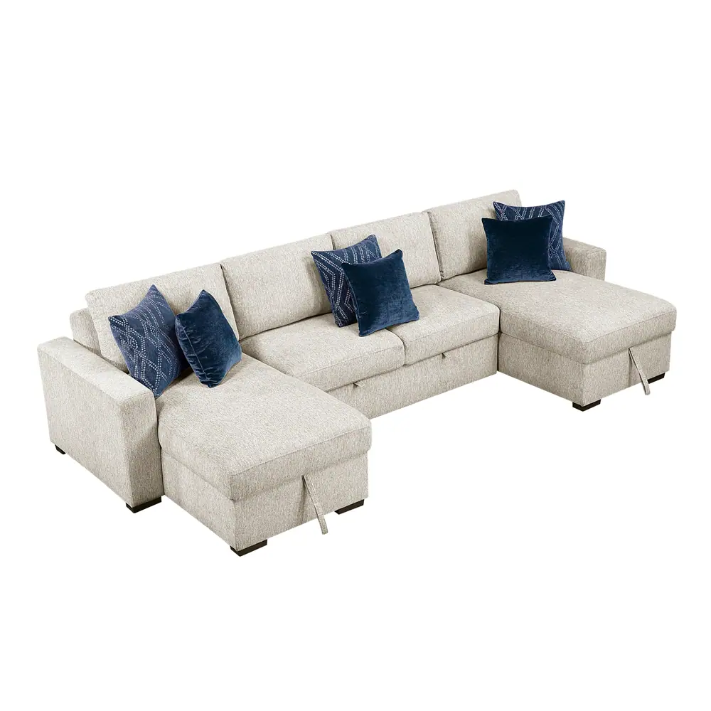 Isla 3-Piece Sectional with Reversible Chaises, Pull-out Bed and Hidden Storage, Click Motion Back — product view