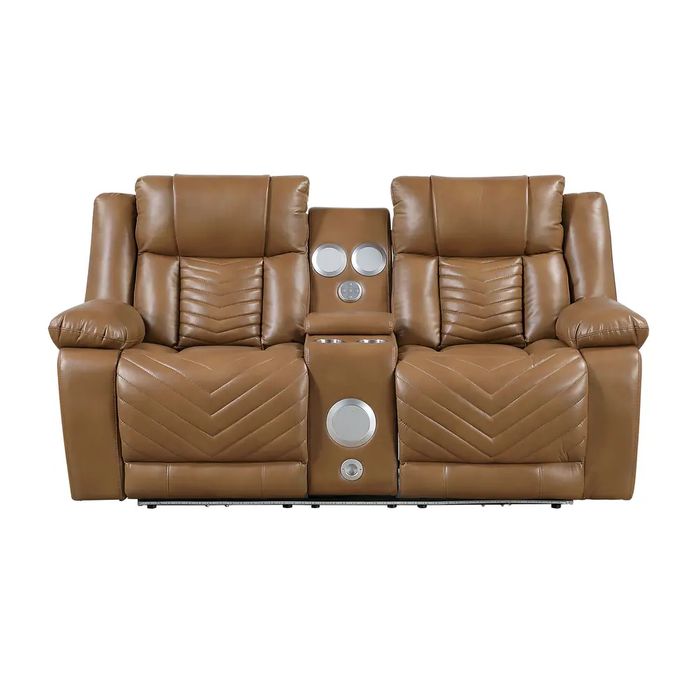 Huron Power Double Reclining Love Seat with Center Console, Wireless Speakers, LED and Charging Ports — product view