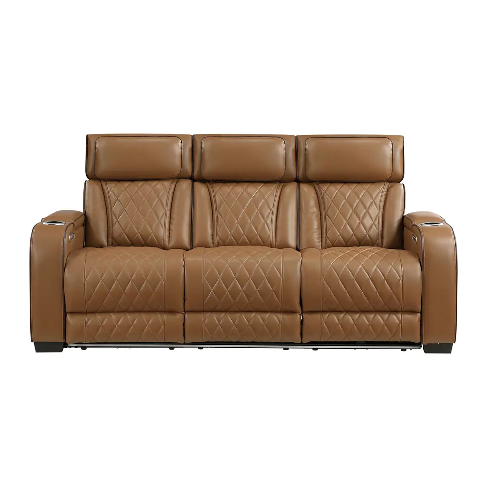 Fairway Power Double Reclining Sofa with Center Drop-Down Cup Holders, Power Headrests, Storage Arms(Top and Side), Cup holders and Reading Lights, Two Wireless Chargers, Charging Ports and LED Lighting — product view