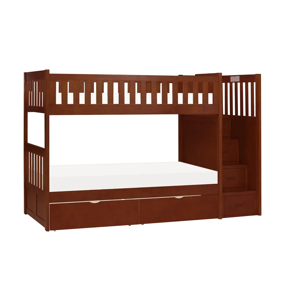 Rowe Twin / Twin 带阶梯双层床，带储物箱产品图
