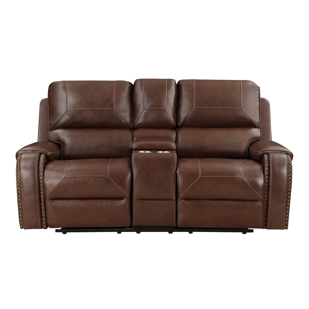 Newnan Double Glider Reclining Love Seat with Center Console, Receptacles and USB Ports — product view