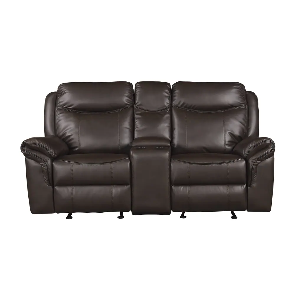 Aram Double Glider Reclining Love Seat with Center Console, Receptacles and USB Ports — product view
