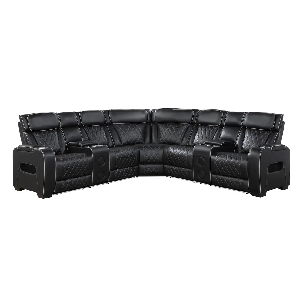 Fairway 3-Piece Power Reclining Sectional with Consoles, Power Headrests, Storage Arms(Top and Side), Cup holders, Charging Ports, Wireless speakers and LED lighting — product view