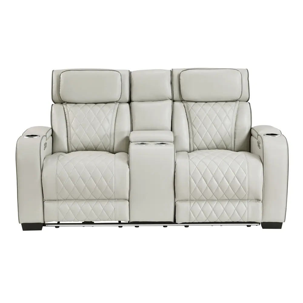 Fairway Power Double Reclining Love Seat with Center Console, Power Headrests, Storage Arms(Top and Side), Cup holders, Charging Ports and LED lighting — product view
