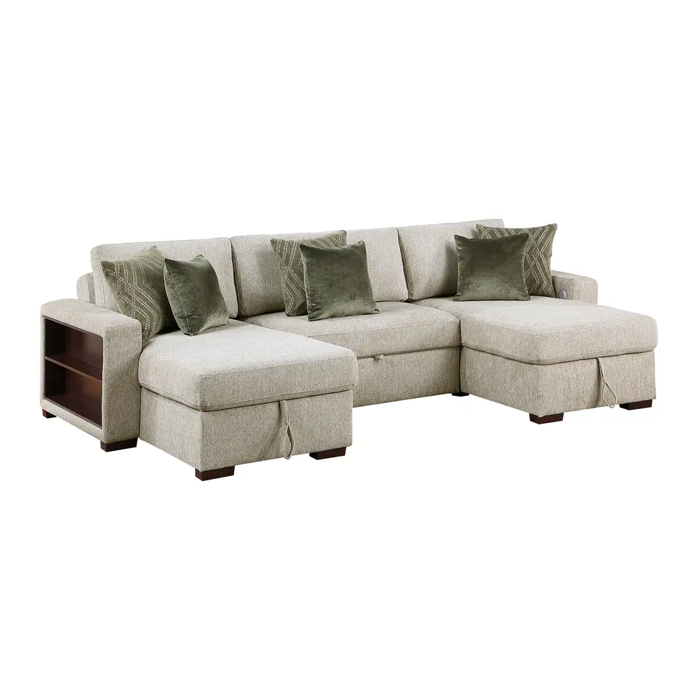 Isla 3-Piece Sectional with Two Reversible Chaises, Pull-out Bed, Hidden Storage, Click Motion Back and Two Arms with Shelves and Charging Ports — product view