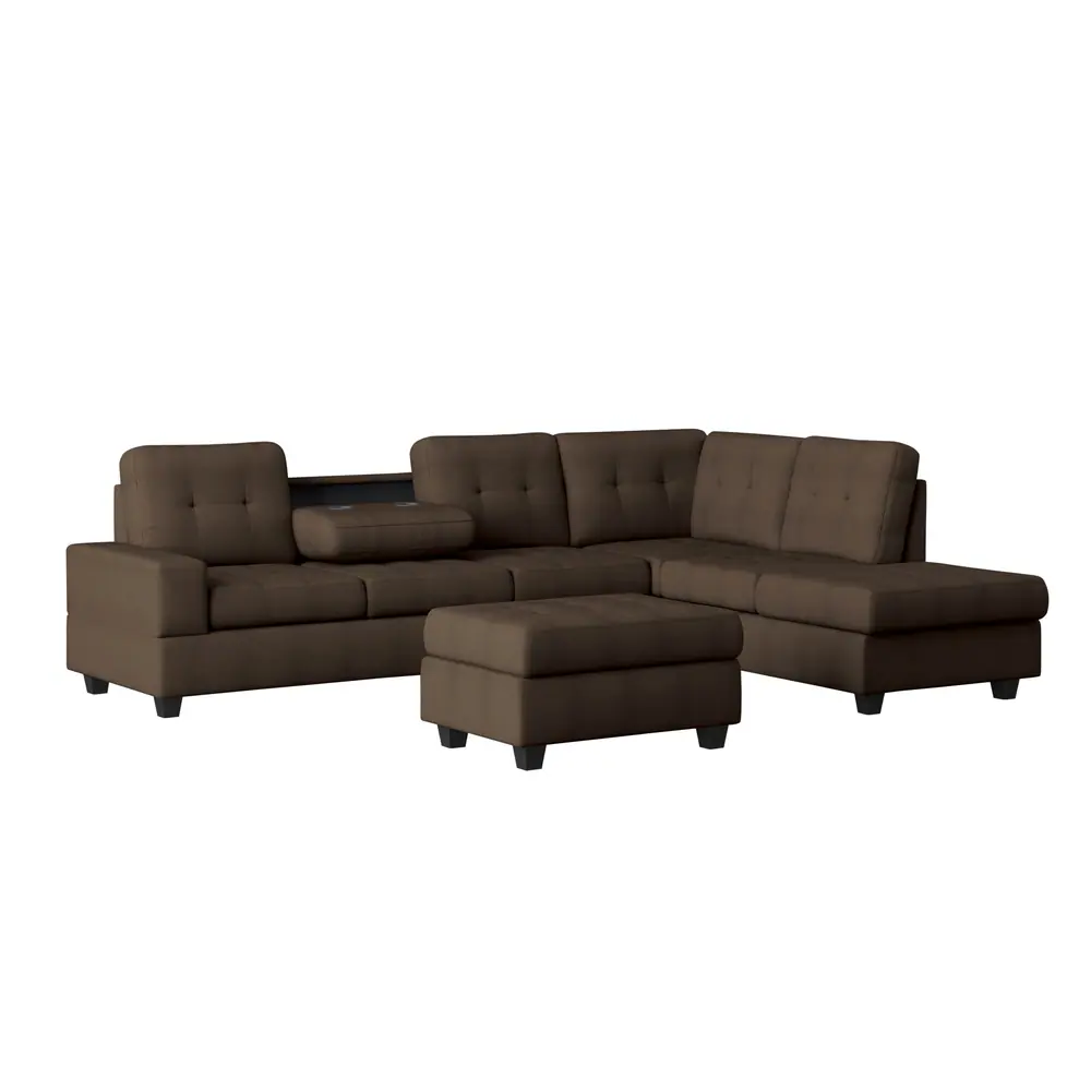 Maston 3-Piece Reversible Sectional with Drop-Down Cup Holders and Storage Ottoman — product view