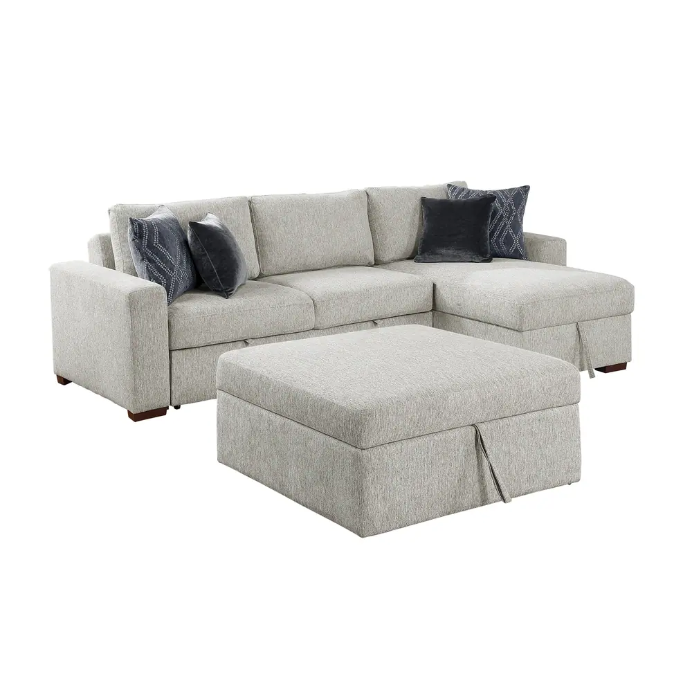 3-Piece Sectional with Reversible Chaise, Pull-out Bed, Hidden Storage and Ottoman, Click Motion Back — product view