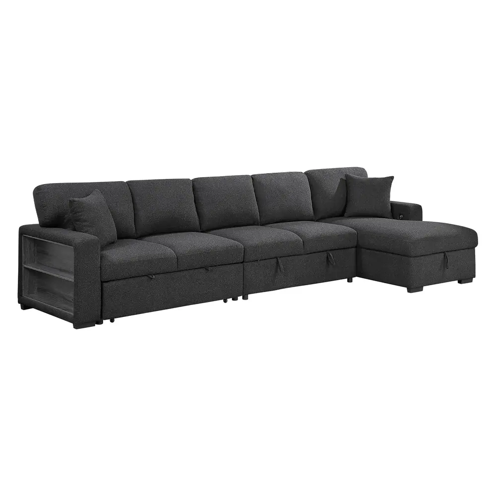 Pompano Sectional with Right Chaise, Pull-out Bed, Hidden Storages and Shelves, Charging Ports — product view