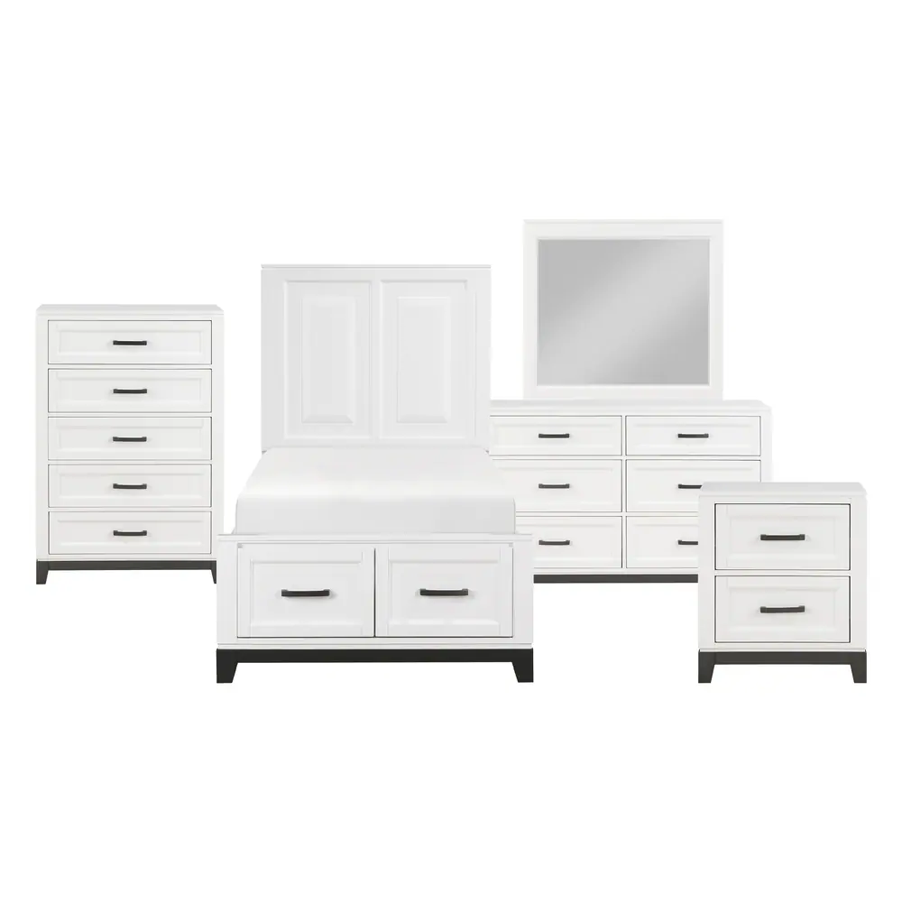 Garretson 5 件套：Twin 床、床头柜、梳妆柜、镜子与斗柜产品图