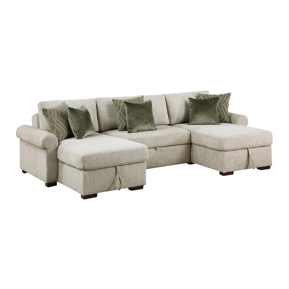 Isla 3-Piece Sectional with Two Reversible Chaises, Pull-out Bed, Hidden Storage, Click Motion Back and Two Roll Arms — product view