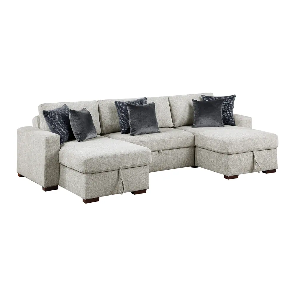 3-Piece Sectional with Two Reversible Chaises, Pull-out Bed, Hidden Storage, Click Motion Back and Two Track Arms — product view