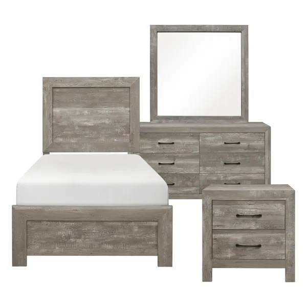 Corbin 4 件套：Twin 床、床头柜、梳妆柜与镜子