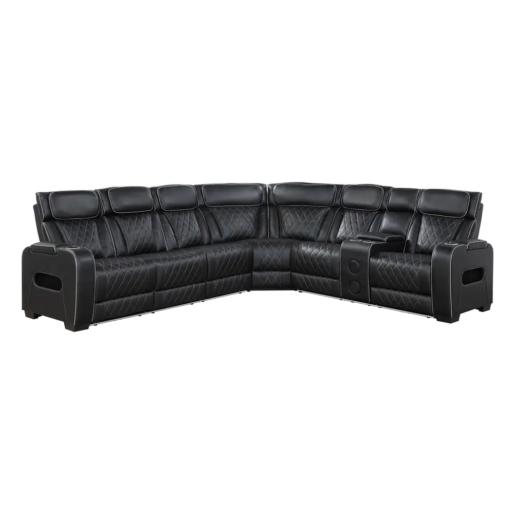 Fairway 3-Piece Power Reclining Sectional with Right Side Console, Drop-Down Cup Holders, Power Headrests, Storage Arms(Top and Side), Cup holders, Reading Lights, Charging Ports, Wireless speakers, Two Wireless Chargers, and LED lighting — product view