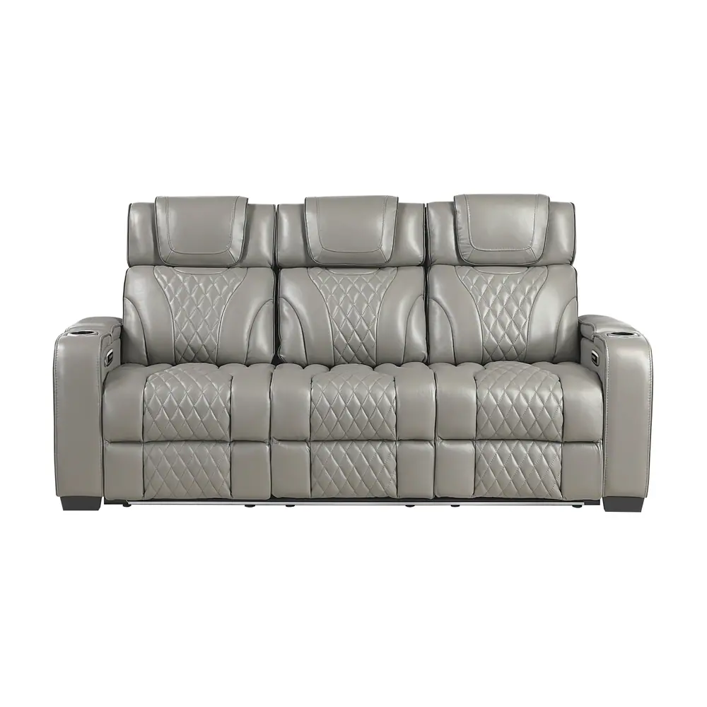 Apex Power Double Reclining Sofa with Center Drop-Down Cup Holders, Power Headrests, Storage Arms with Cup holders, Reading Lights, Wireless Charger, Air Massage and Heat, LED Lighting and Charging Ports — product view